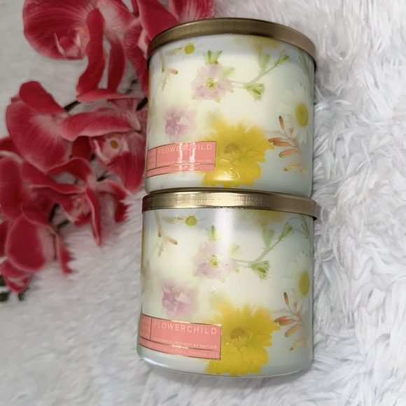 💐FLOWER CHILD Bath & Body Works 3-wick Scented Candle 2023 Lot of 2 Set